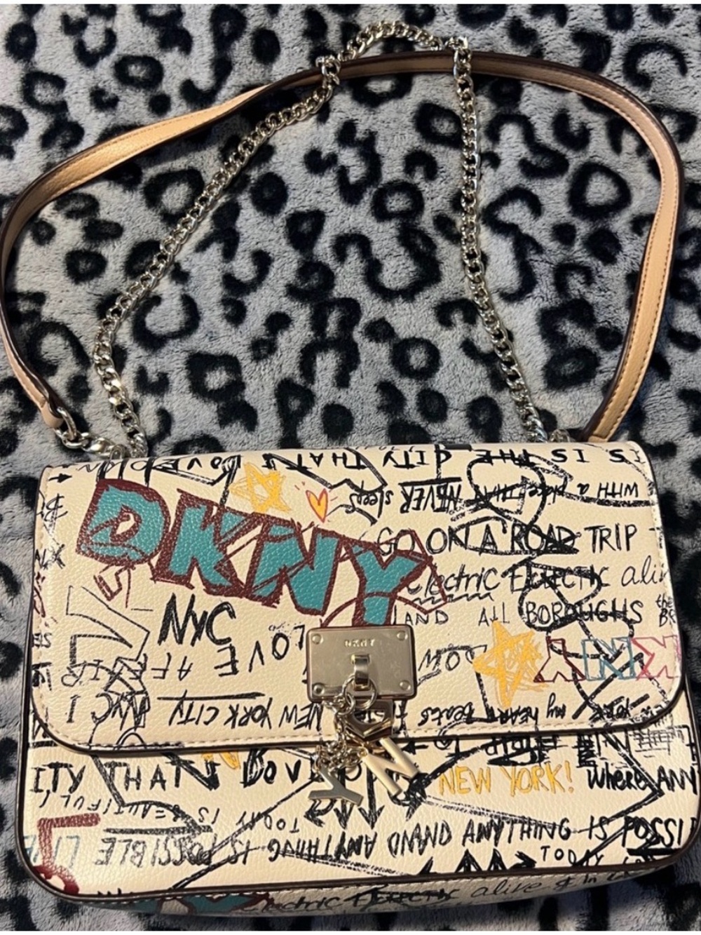 DKNY Graffiti Print Crossbody Bag in Cream